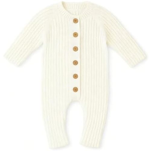 Newborn to 12 Months 100% Cotton Knitted Baby Romper Sweater, Soft Long Sleeve One-Piece Outfit for Infant