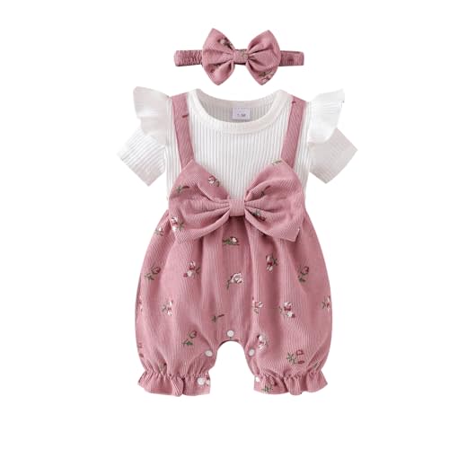 YINGISFITM Newborn Baby Girl Summer Clothes Short Sleeve Bubble Romper Bow Shorts Jumpsuit Infant Outfit 0 3 6 9 12 18 Months