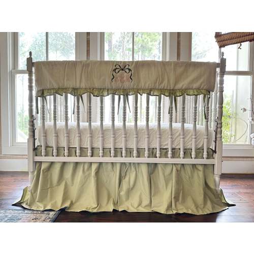 Sage Green & Ivory Crib Rail Cover & Skirt Set | High Cotton with Monogram