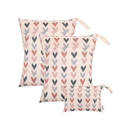 ALVABABY 3 pcs Cloth Diaper Wet Dry Bags Waterproof Reusable with Two Zippered Pockets Travel Beach Pool Daycare Soiled Baby Items Yoga Gym Bag for Swimsuits or Wet Clothes Small Medium Large 3L-SML12