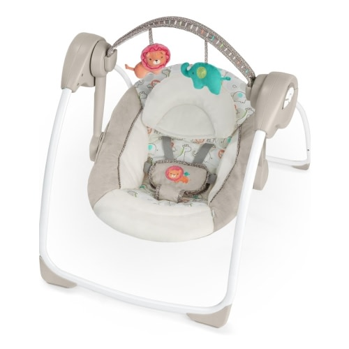 Ingenuity Soothe 'n Delight Compact Portable 6-Speed Plush Baby Swing with Music, Folds Easy, 0-9 Months 6-20 lbs (Cozy Kingdom)