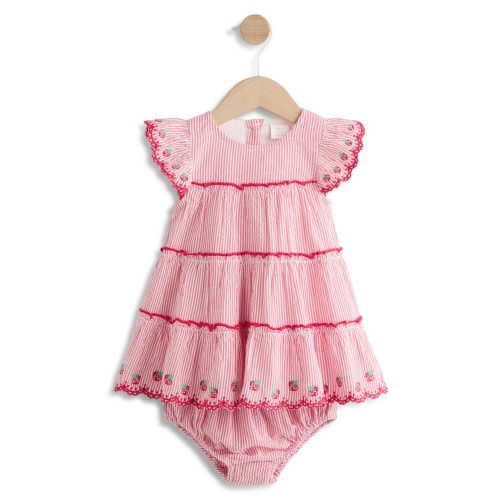 Strawberry Stripe Frill Dress, 6-9M