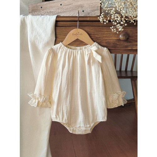 Vintaside Kids Baby Girls' Soft Apricot Cute Bow Decor Bodysuit, Suitable For Outings, Casual Wear And Home, Spring/Autumn Fall Winter | SHEIN USA