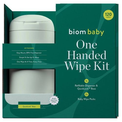 Biom 99% Water Hypoallergenic Baby Starter Kit - Seafoam Green - Fragrance Free - 120ct: Refillable, Alcohol-Free, Aloe & Vitamin E