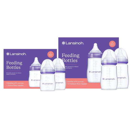 Lansinoh NaturalWave Newborn Gift Set – 3 Anti‑Colic 5 oz Bottles with S‑Flow Nipples + 3 Breastfeeding 8 oz Bottles with M‑Flow Nipples (6 Pack)