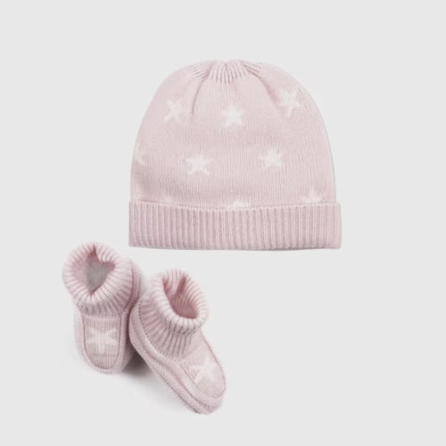 Washable Cashmere Beanie & Bootie Set - 0-3 Mo PINK