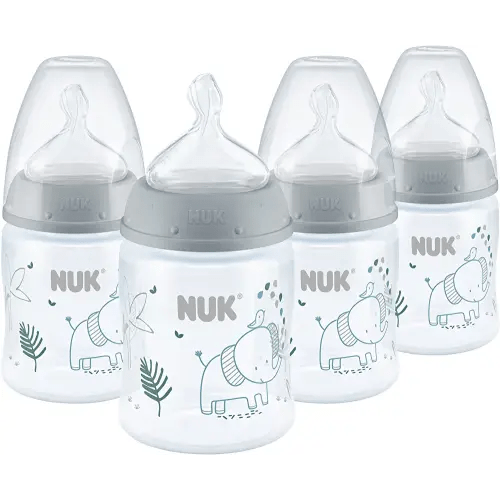 NUK Smooth Flow Anti Colic Baby Bottle, 5 oz, 4 Pack, Elephant