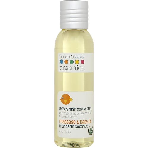 Nature's Baby Organics Baby Oil - Soothing & Hydrating Baby Oil - No Mineral Oil & Non-Greasy - Soft & Healthy Skin - Massage Oil for Newborn & Kids - Sunflower & Olive Oil - Mandarin Coconut - 4 oz