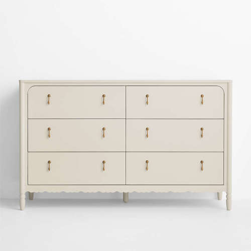 Beatrix 55" Linen Wood Wide 6-Drawer Kids Dresser