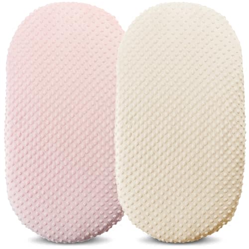 Owlowla Bassinet Sheets Set Universal Fitted Baby Bassinet Pad,2 Pack | Soft Breathable Minky Fabric,Fit for Hourglass Oval Rectangle Mattress,Baby Boys Girl,Machine Washable,Cream&Pink