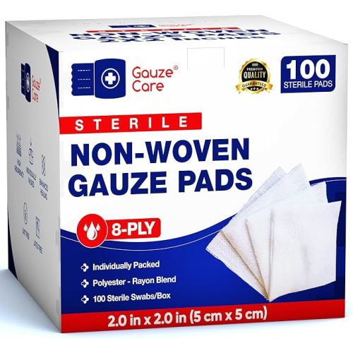 Non-Woven Sterile Gauze Pads 2x2 Pack of 100| 8 ply Gauze Sponges| Individually Packed 2x2 Gauze Pads sterile| Soft and lint-Free Medical Gauze Pads for Enhanced Absorption and First-Aid Wound Care