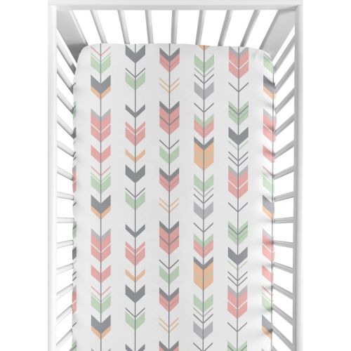Sweet Jojo Designs Girl Baby Fitted Crib Sheet Mod Arrow Pink Green and Grey