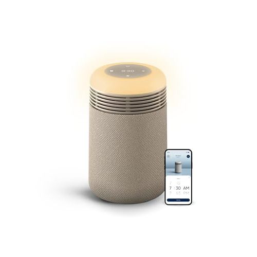 BLUEAIR Mini Restful Bedroom Air Purifier with Sunrise Alarm Clock, Beige | HEPASilent air purification, sunrise alarm, adjustable nightlight, clock, app-set alarms with sounds and schedules, USB-C