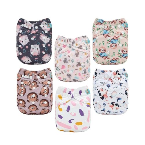 ALVABABY Baby Cloth Diaper 6 Pack with 12 Inserts One Size Cloth Diaper Covers Adjustable Washable Reusable for Baby Girls and Boys