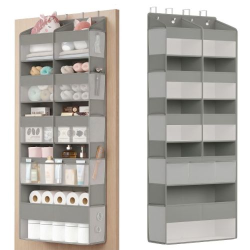 SONGMICS Over-the-Door Organizer, 9-Compartment Door Hanging Storage Shelf, Foldable Closet Hanging Organizer, Heavy-Duty, Transparent, Dove Gray