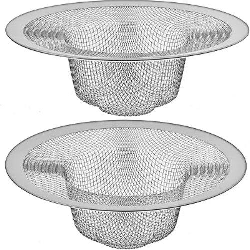 2 Pack - 4.5" Top / 3" Mesh Basket - Kitchen Sink Drain Strainer Stainless Steel Large Food Catcher. Fast Flow and Effective Full Mesh Basket