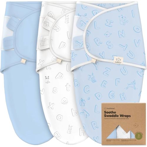 KeaBabies 3-Pack Organic Baby Swaddle Sleep Sacks - Swaddles for Newborns, Infant 3-6 Months, Baby Girls, Boys, Soft & Snug Newborn Sleep Sack, Nursery Swaddling Blankets (ABC Land Cloud, Large)