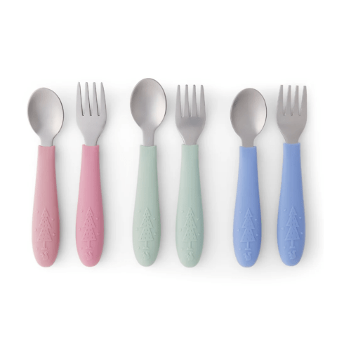 Babies/Toddler Stainless Steel Spoons + Forks with Silicone Handle
