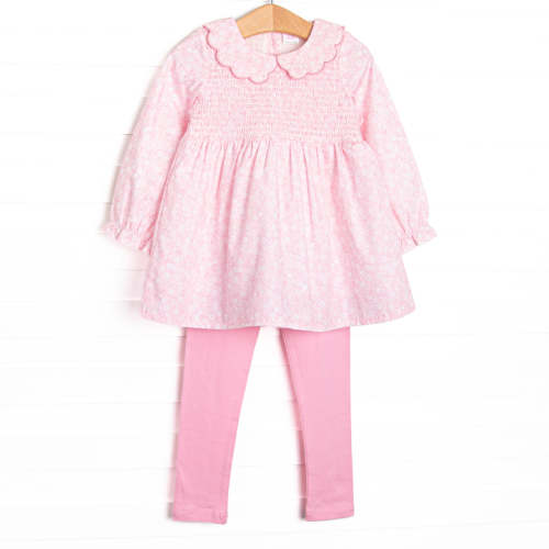 Delightful Days Elastic Smocked Scalloped Collar Legging Set, Pink – Stitchy Fish