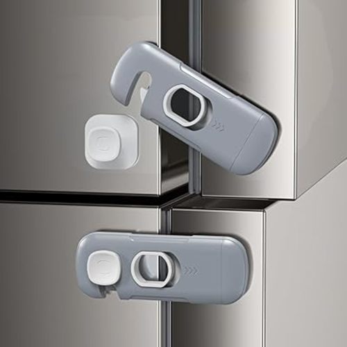 10Pack Child Proof Refrigerator Lock, Fridge Locks for Kids,with Adhesive,Child Safety Locks for Doors, RV Refrigerator, Oven Lock Child Safety Baby Cabinet Locks (Dark Gray, 10 Count (Pack of 1))