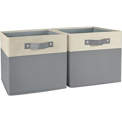 RiverRidge Kids storage bins - 10.5 Cube Storage Organizer with Handles – Gray Two-Tone closet organizers and storage for Toys, Shoes & More - Fits RiverRidge Cabinets