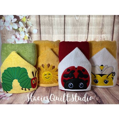 Embroidered Kids Hooded Towel: Ladybug, Bumblebee, Caterpillar