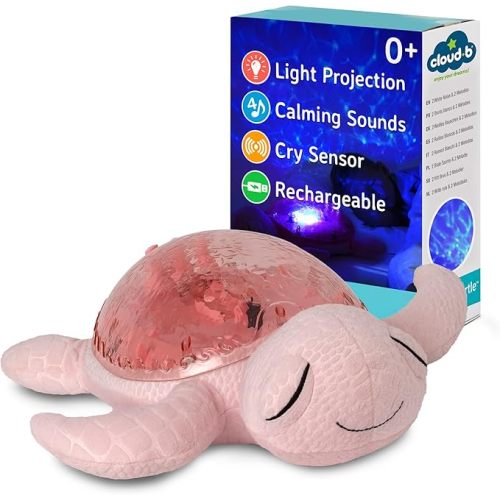 Cloud b Ocean Projector Nightlight with 2 White Noises & 2 Soothing Sounds | Adjustable Settings | Cry Sensor | Tranquil Turtle - Pink (Rechargeable)