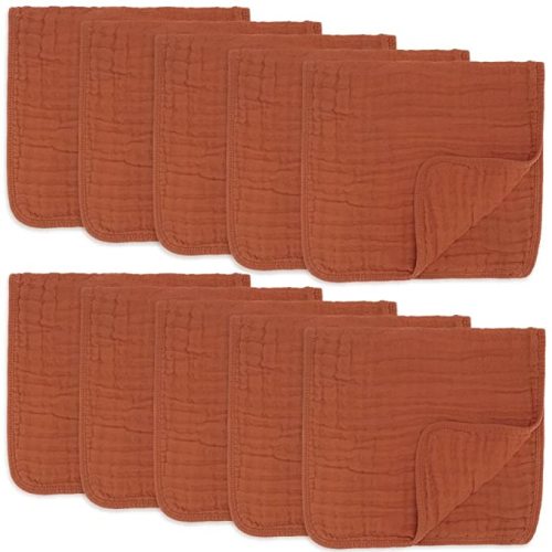 Comfy Cubs Muslin Burp Cloths Large 100% Cotton Hand Washcloths for Babies, Baby Essentials 6 Layers Extra Absorbent and Soft Boys & Girls Baby Rags for Newborn Registry (Garnet 10-Pack, 20" X10")