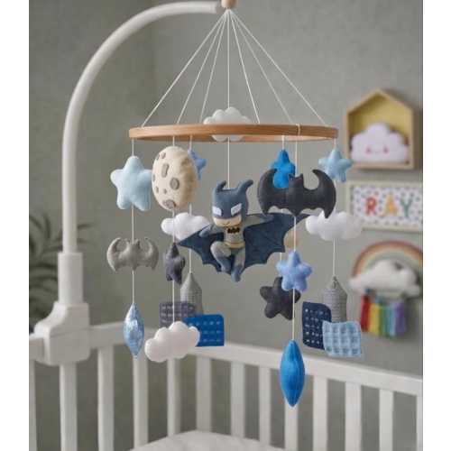 Bat Mobile: Handmade Felt Nursery Decor Bat man Baby Boy Nursery Decoration