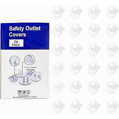 Baby Safety Clear Outlet Covers (24 Pack), Durable Plastic Plug Covers for Power Sockets, Child Proof Electrical Protector Safety Caps