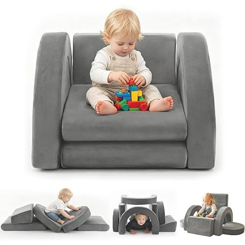 PY HOME & SPORTS Kids Modular Sofa Play Set, 7-Piece Creative Foam Couch for Children, Soft Coral Fleece, Multiple Configurations, Improves Hands-On Skills & Imagination, Compressed Packaging