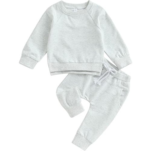 Toddler Baby Boy Girl Fall Winter Outfit Basic Solid Color Crewneck Long Sleeve Sweatshirt Top Jogger Pants Set