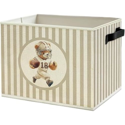Football Bear Nursery Storage Bin Basket with Handles