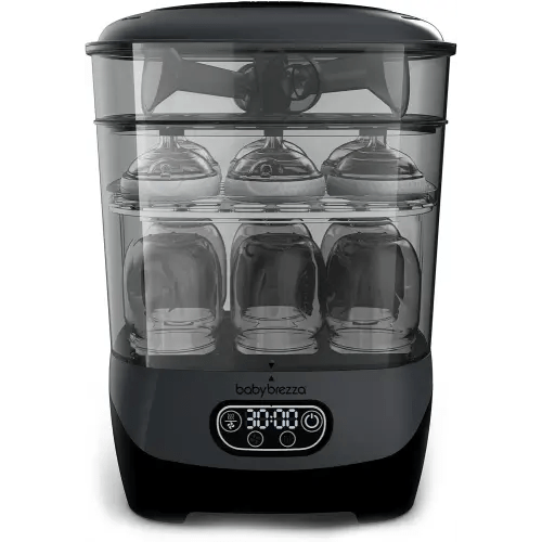 Baby Brezza Bottle Sterilizer and Dryer Advanced – 33% Faster - Largest Capacity Steam Sanitizer - Universal Sterilization Machine for All Bottles + Pump Parts - HEPA Air Filter, Charcoal