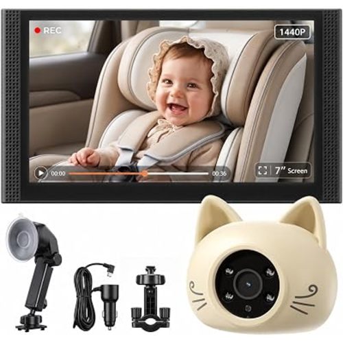 Baby Car Camera with 7" IPS Monitor & Recording, 2K HD