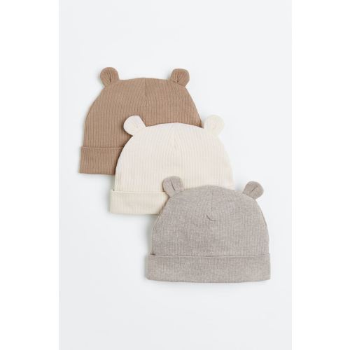 3-pack Ribbed Jersey Hats, Beige