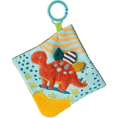Mary Meyer Pebblesaurus Crinkle Teether Toy with Baby Paper and Squeaker, 6 x 6-Inches, Dinosaur