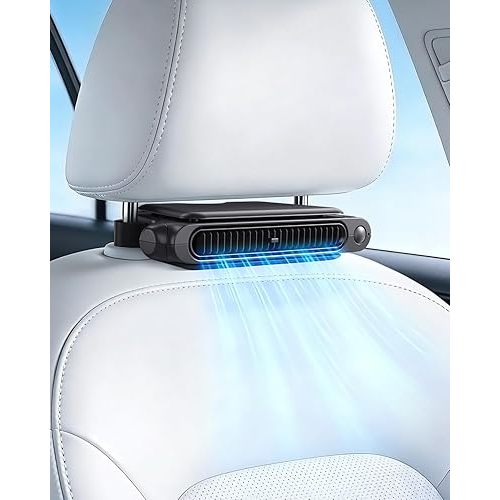 Rechargeable Car Fan, 3-Speed Quiet Cooling Fan for Front & Rear Seats, Easy Install Mini Car Seat Air Cooler, Brushless Motor Baby-Friendly, Universal Fit for Cars, SUVs, Vans, Trucks, RVs & ATVs