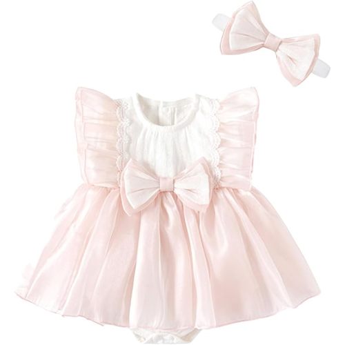 Baby Girl Summer Clothes Infant Tulle Romper Skirt Sleeveless Bodysuit One Piece Romper + Headband 2pcs set 0-12M