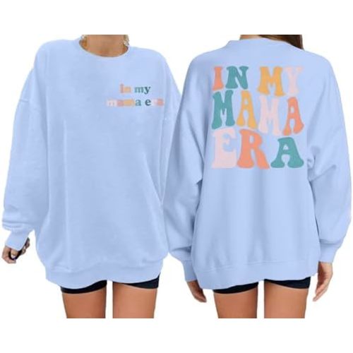 MYHALF Women Mama Sweatshirt Oversized Sweatshirts Crewneck Mom Era Print Pullover Long Sleeve Sweater Shirts