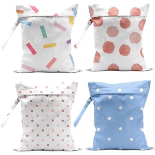 4 Pack Wet Bag for Swimsuit, Beach Travel Essentials Wet Dry Bag, for Sunscreen Toiletry Dirty Clothes Yoga Gym Diaper, Friend Summer Beach Vacation Gifts. Geometric dots