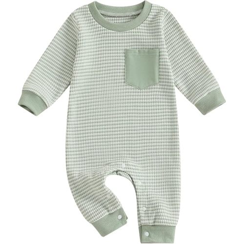 Newborn Infant Baby Boy Waffle Cotton Romper Clothes Onesie Stripe Jumpsuit 0 3 6 12 18 Months Long Sleeve Outfits