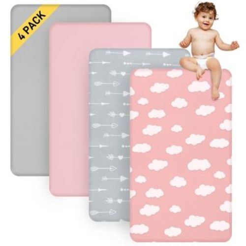Biloban- 4 Pack Baby Crib Sheets, Crib Sheets Baby, Crib Sheets Baby Girl, Crib Fitted Sheets ,Ultra Soft Microfiber 52'' x 28''