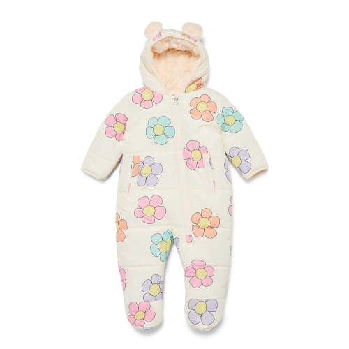 Jessica Simpson Baby Girls Floral Snowsuit with Teddy Bear Ears, Sizes 0M-12M