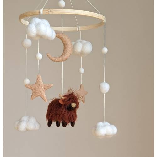 Highland cow mobile, Moon baby mobile, Clouds moon mobile, Ranch animals mobile, Baby mobile, Highland cows mobile, Cowboy baby mobile