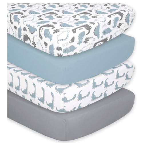The Peanutshell 4-Pack Fitted Crib Sheet Set - Super Soft & Breathable Baby Boy Crib Sheets, Nursery Decor, Fit for Standard Mattress Cover- Dinosaur