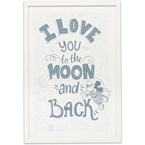 Disney Mickey Mouse I Love You To the Moon and Back Framed Wood Wall Decor - Large Mickey Mouse Picture for Bedroom or Nursery