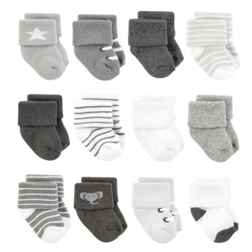 Hudson Baby Basics Infant Baby Cozy Terry Baby Sock 12-Pack, Savanna Stroll, 0-6 Months