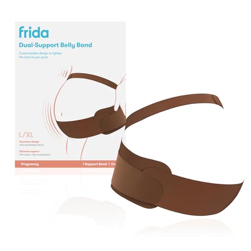 Frida Mom Dual Support Pregnancy Belly Band L/XL, Maternity Belly Band with Ultimate Support Back, Hip & Pelvic, Adjustable, Lightweight, Breathable & Comfy, Supports Bump as Baby Grows, Cocoa