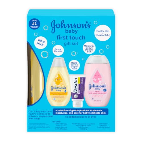 Johnson's Baby First Touch Gift Set, 3 Items | Baby Wash & Shampoo, Baby Lotion, Zinc Oxide Diaper Rash Paste, Hypoallergenic, No Added Parabens Or Dyes